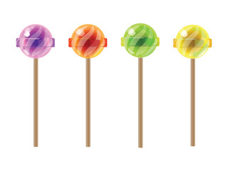 Colorful lollipop set on wooden sticks isolated on white background