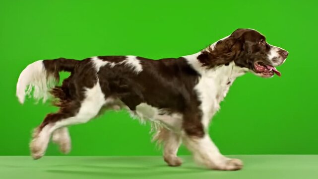 Springer Spaniel Running Side View Loop Green Screen Chroma Key Background
