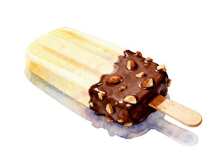 Artisan Ice Cream Delight: A beautifully crafted ice cream bar, showcasing a delightful blend of creamy vanilla and rich chocolate, garnished with a sprinkle of crunchy nuts.
