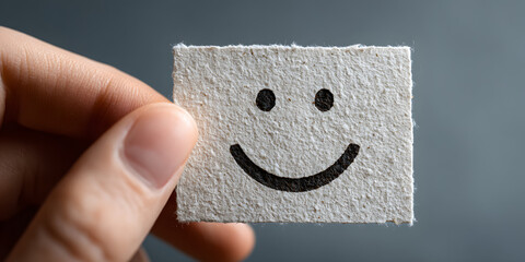 Hand holding paper cut smile face, positive thinking, mental health assessment , world mental health day concept, generative ai