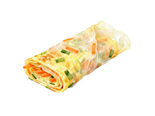 Savory Delight: A close-up view of an appetizing egg roll, filled with vibrant vegetables, perfectly showcases the art of culinary creation and flavor.