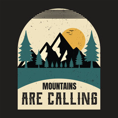 Mountains Are Calling Vintage Adventure Illustration