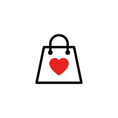 Shopping bag with a red heart symbol.