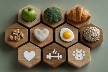 Holistic Wellness Concept with Wooden Hexagonal Blocks