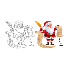 Santa Claus Writing His List With A Feather Pen.