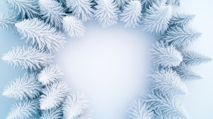 Serene winter landscape with snow-covered pine trees in aerial view