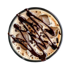 Fototapeta premium Chocolate Milkshake with Cream and Chocolate Topping Top View isolated on transparent background