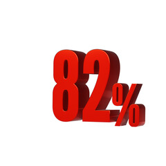 3d illustration of red number 82 percent or 82% isolated on white background. 3d render.
