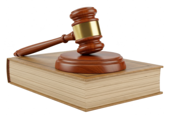 Wooden Gavel Resting on an Open Law Book Symbolizing Justice.