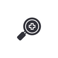 A magnifying glass with a medical cross icon illustrating health examination, detailed diagnosis, and professional medical inspection.