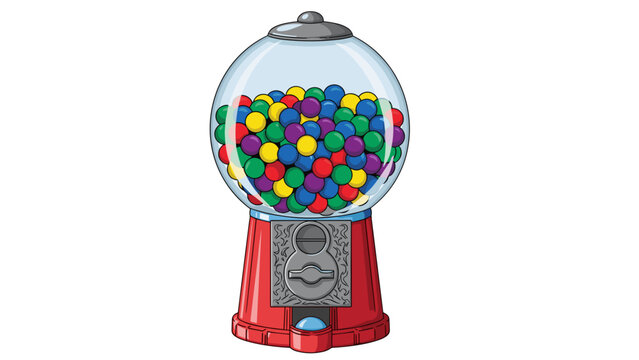 Classic red gumball machine filled with colorful candy