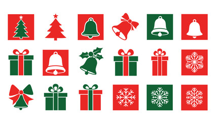 Set of christmas icon symbols in red and green color palette