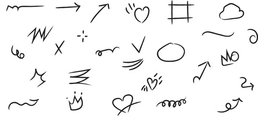 Collection of hand drawn doodles and scribbles isolated on white background