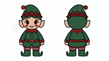 Adorable Christmas elf character front and back view perfect for holiday projects and seasonal fun