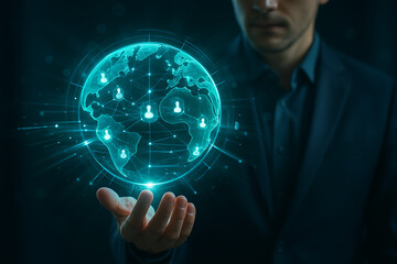 Businessman Holding Digital Globe with Network Connections