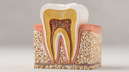 Human tooth cross-section showing enamel and dentin, isolate white background
