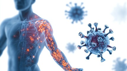 Medical illustration of autoimmune disease effects on human body, isolate white background