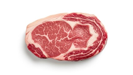 Obraz premium Raw ribeye steak with marbling on white background