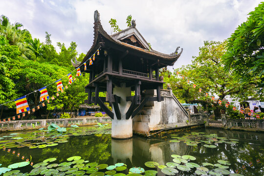 The iconic One Pillar Pagoda, Chua Mot Cot, is a historic Buddhist temple in Hanoi