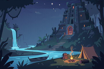 Ancient Temple Ruins at Night