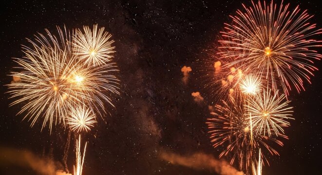 Colorful Fireworks Explosion in Night Sky