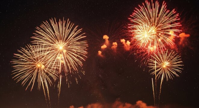 Colorful Fireworks Explosion in Night Sky