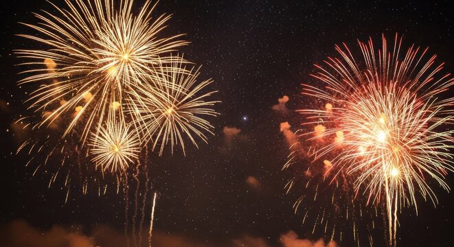 Colorful Fireworks Explosion in Night Sky