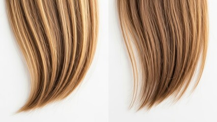 Fototapeta premium Brown hair extensions on white background showing color and texture