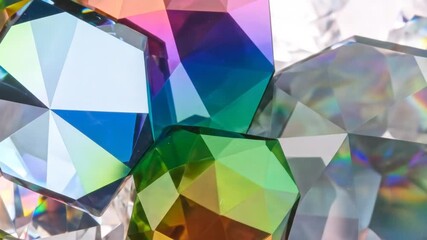 Close-up of multifaceted, colorful glass or crystal objects refracting light. Vibrant geometric shapes - Powered by Adobe