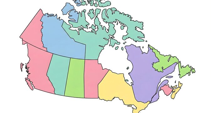 Simple colorful pastel vector map of Canada with province outlines
