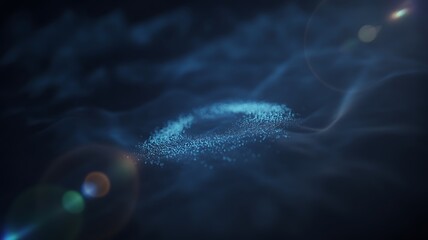 Abstract Blue Particle Ring with Lens Flares and Wavy Lines circle