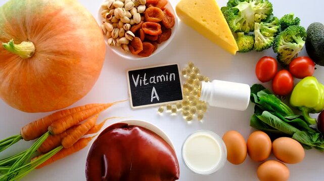 Products containing vitamin A. Selective focus.