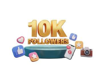 10k followers celebration isolated on transparent background social media marketing promotion