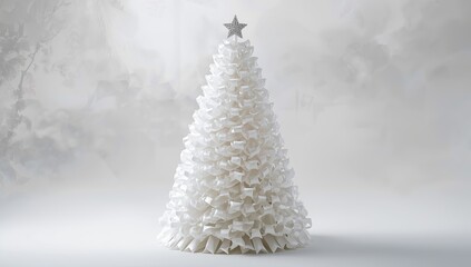 Christmas tree made of whiteribbon, abstract christmas background, white background	