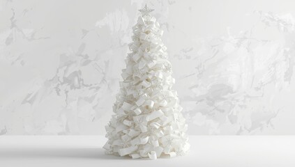 Christmas tree made of whiteribbon, abstract christmas background, white background	