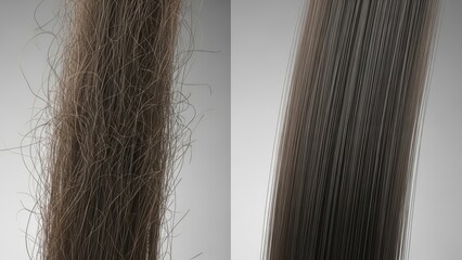 Naklejka premium Side-by-side comparison of frizzy versus smooth hair strands