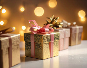 年末年始の祝いに映える華やかなギフトボックス背景