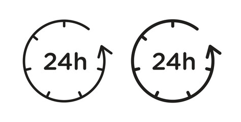 24 Hrs icons in filled, thin line, outline and strokes