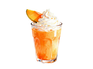 Mango Cream Delight: A vibrant mango smoothie is garnished with a swirl of fresh cream and a slice of ripe mango, creating an indulgent and refreshing treat.