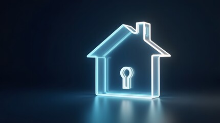 glowing lock shaped like a house, property security