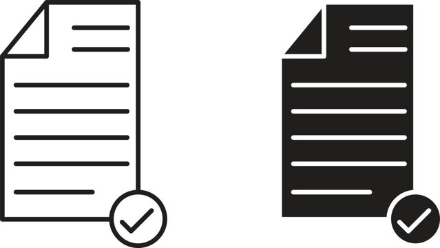 Approved document icons in filled, thin line, outline and strokes