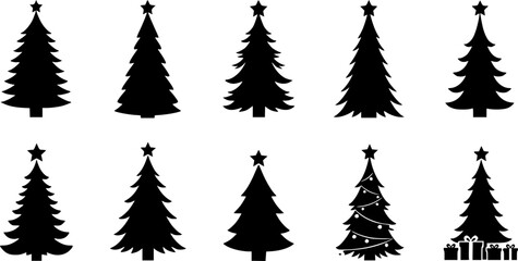 Obraz premium Christmas Trees Pictogram Set. white background black colored sillhouette vector