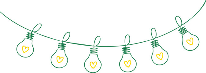 Minimal String Lights Line Art with Heart Bulbs