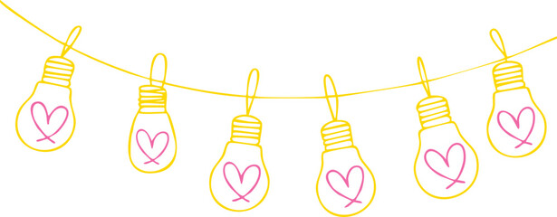Minimal String Lights Line Art with Heart Bulbs