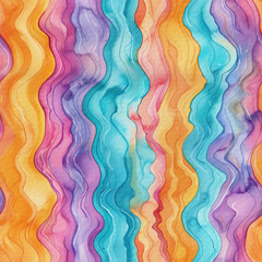 Watercolor Wavy Rainbow Stripes Seamless Pattern