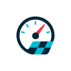 Speedometer with Checkered Base icon logo flat vector design
