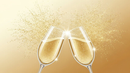 Champagne toast with golden glitter sparkle celebration