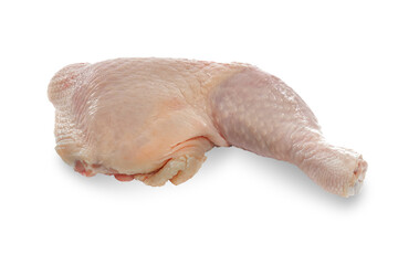 Fresh chicken drumstick isolated on a transparent background in close-up