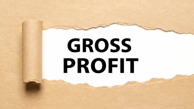Torn brown paper with a rolled edge reveals a bright white background and the words Gross Profit, a concept for business, finance, and success.