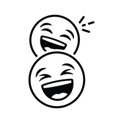 Two black outline laughing emoji faces stacked on white background smile happy